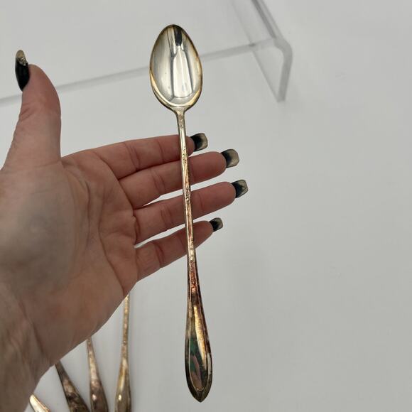 NEW ENGLAND SILVER-PLATE "Rosemary" Ice Tea Spoons 8” SET OF 6 FLORAL HERB Vtg - Picture 11 of 16